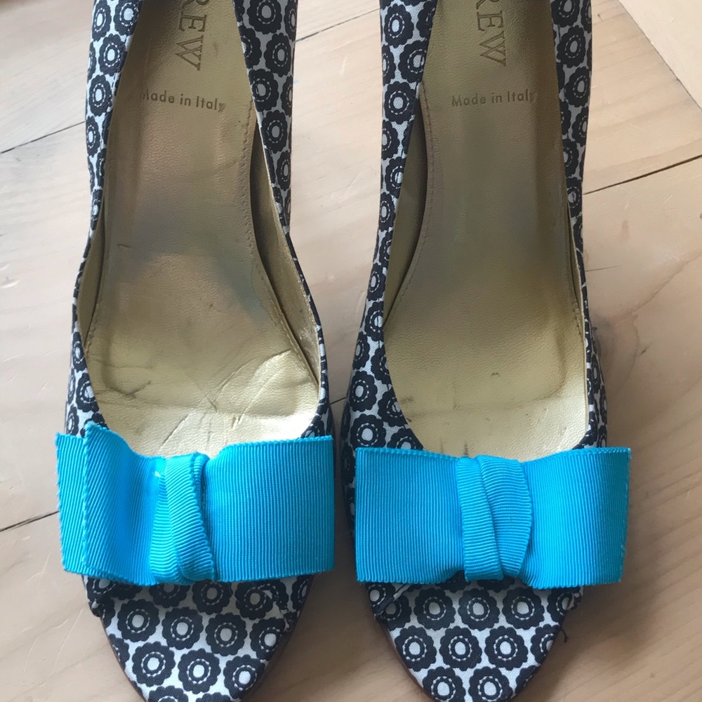 J.Crew Collection bow heel peep toe pumps.